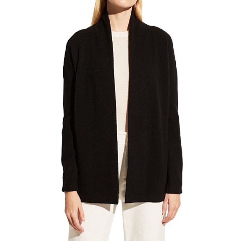 Vince Black Open Front Boiled Cashmere Cardigan Sweater Soft Lightweight Sz XS